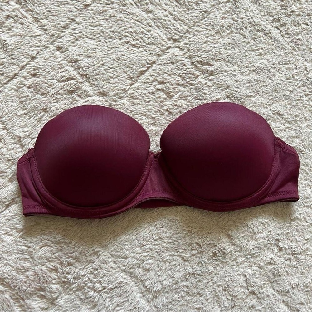 Victoria’s Secret Strapless Push-Up Bra, Size 34B, Burgundy/Dark Purple